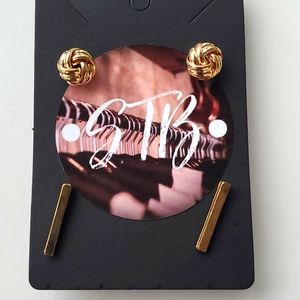 Boutique Two Pair Gold Tone Stud Fashion Earrings